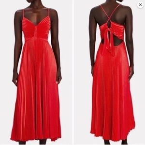 A.L.C. Gemini Red Midi Pleated Dress